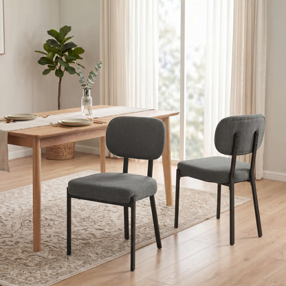 Upholstered Linen Fabric Kitchen Chairs, Modern Dining Chairs Set of 2 with Metal Legs, Grey