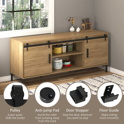 Mini Sliding Barn Door Hardware Kit for Double Doors, TV Stands, Cabinet Barn Door Hardware Kit, Fit 17.7" Wide Door Pan