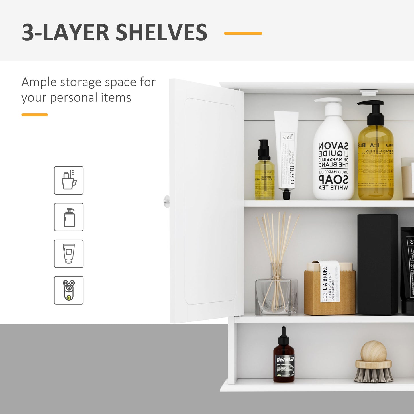 Medicine Cabinet, Wall-Mounted Bathroom Mirror Cabinet with Double Doors, Open Shelf, and Adjustable Shelf, Modern Bathr