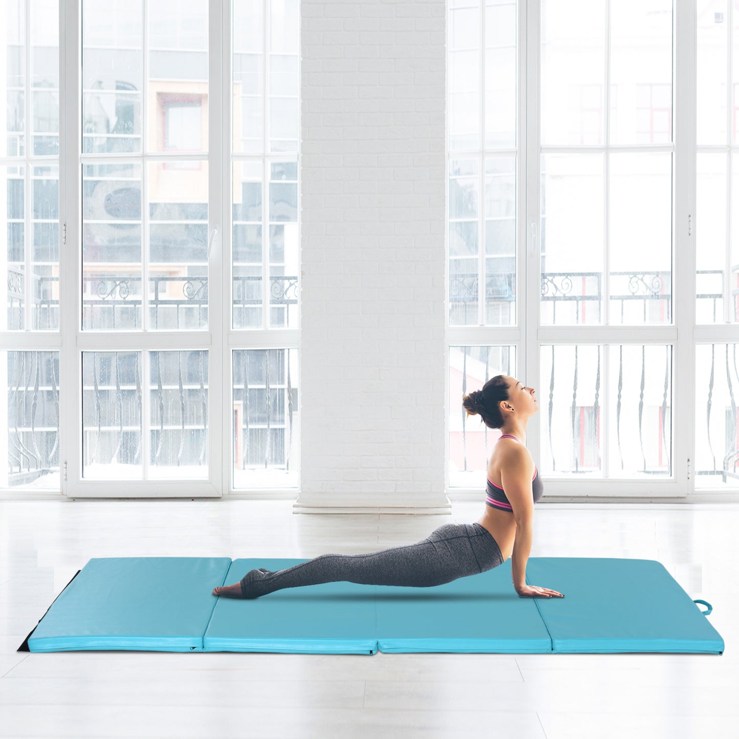 Soozier 4'x8'x2" Folding Gymnastics Tumbling Mat, Exercise Mat with Carrying Handles for Yoga, MMA, Martial Arts, Stretc