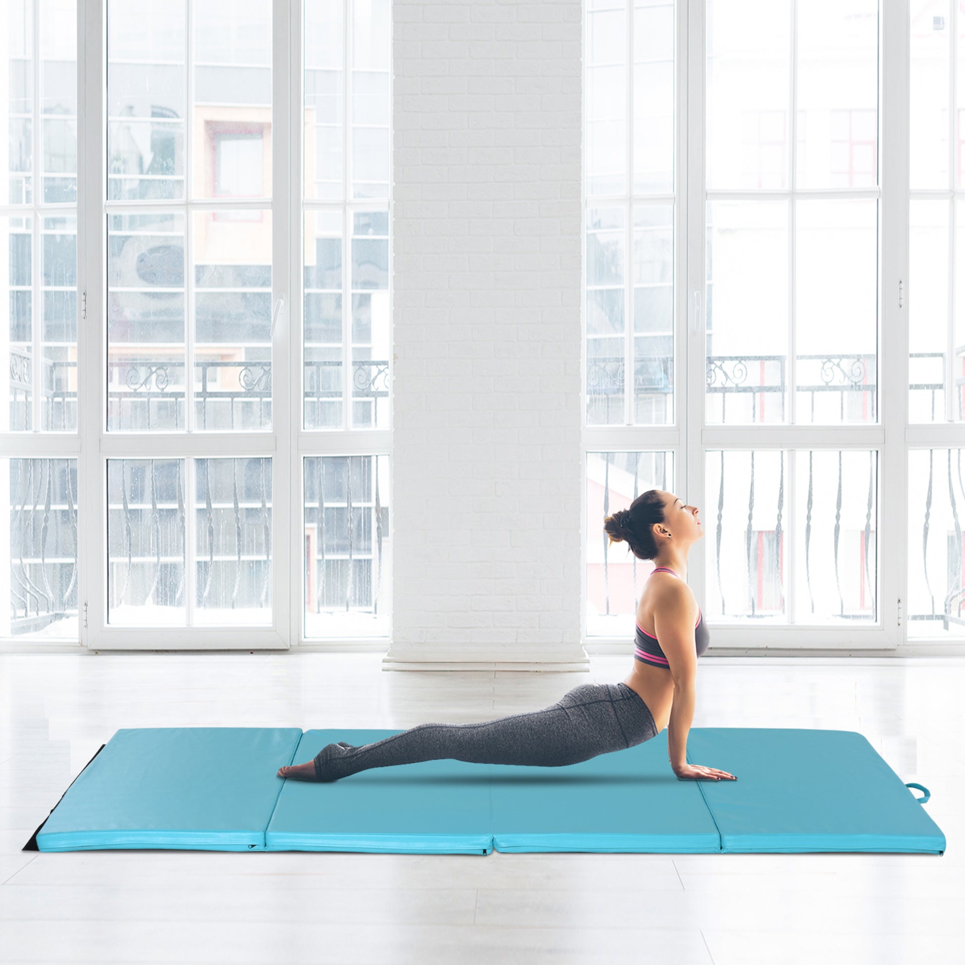 Soozier 4'x8'x2" Folding Gymnastics Tumbling Mat, Exercise Mat with Carrying Handles for Yoga, MMA, Martial Arts, Stretc
