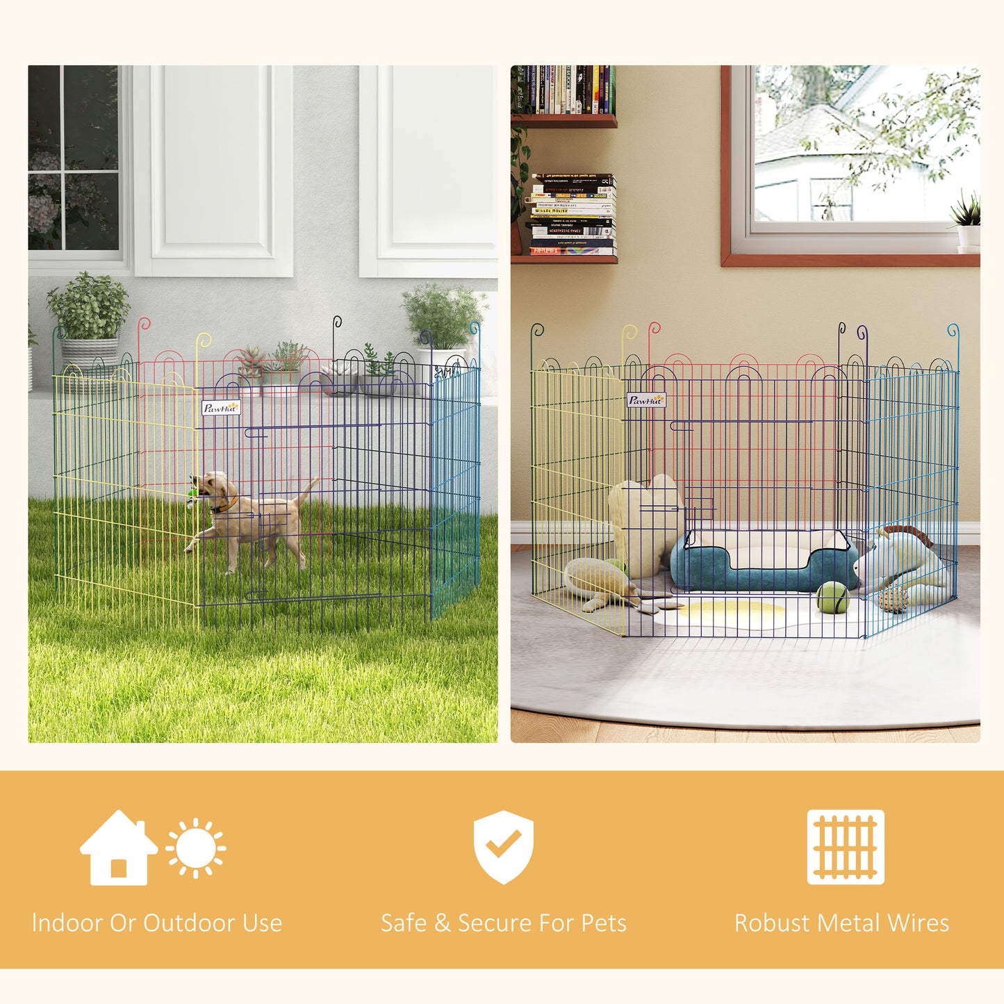 Metal Pet Playpen Portable Hexagon Dog Exercise Fence Multi-colored