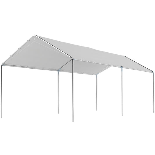 10' x 20' Carport Heavy Duty Galvanized Car Canopy with Included Anchor Kit, 3 Reinforced Steel Cables, White