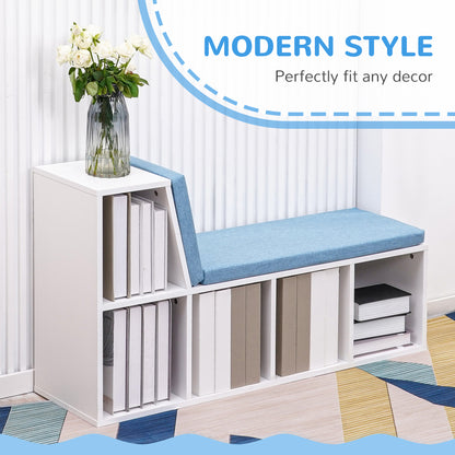 Multi-Purpose Bookshelf with 5 Cubes, 5-Cubby Bookcase with Cushioned Reading Nook and Storage Shelves, Blue