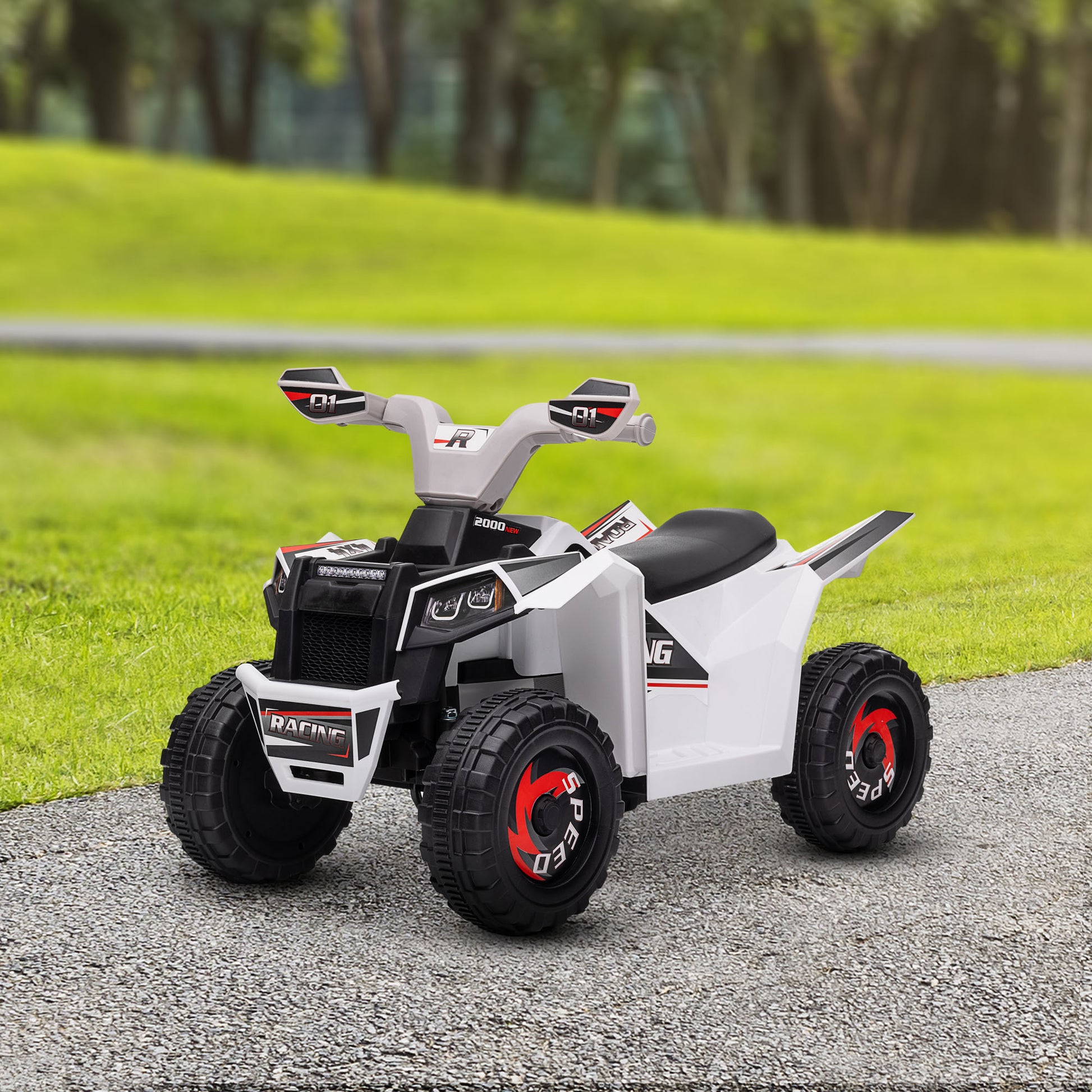 VarietyKart 6V Quad Kids Electric Car with Wear-resistant Wheels, for Boys and Girls Aged 18-36 Months, White