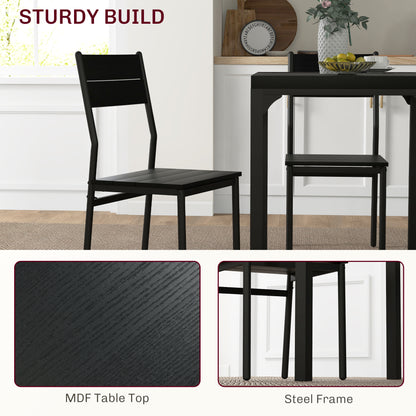 Dining Table Set for 2, 3 Piece Kitchen Table and Chairs with Metal Legs for Small Spaces, Black