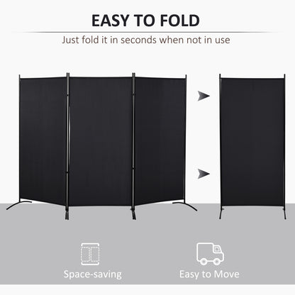 6' 3 Panel Room Divider, Double Hinged Folding Wall Divider, Indoor Privacy Screen for Home Office,  Charcoal Grey