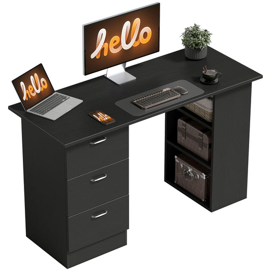 Computer Desk, 47" Writing Table with 3-Tier Shelves and 3 Reversible Drawers for Home Office, Bedroom, Black