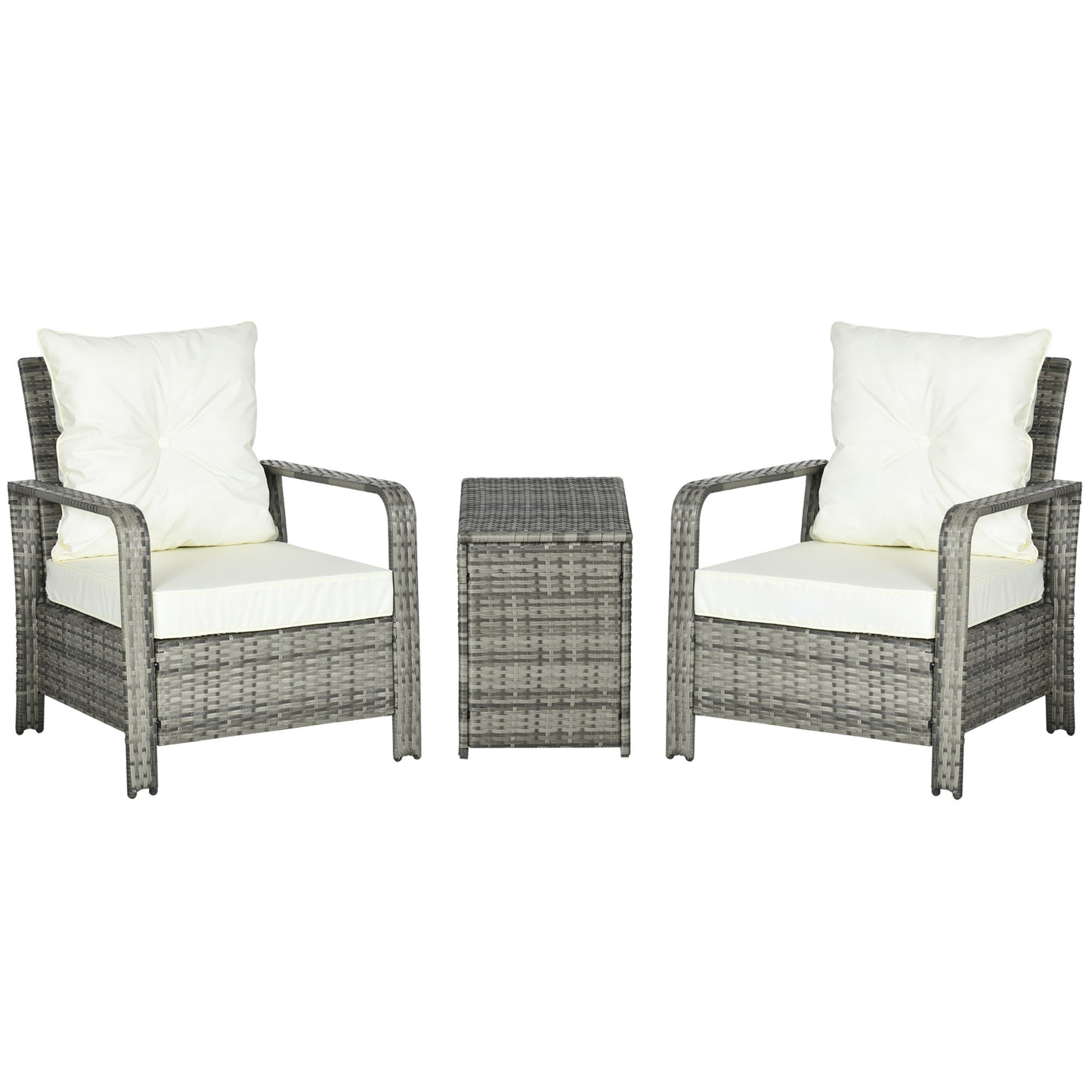 3 Pieces Wicker Patio Furniture Set, Rattan Bistro Set with Storage Coffee Table and Thickened Cushions, Outdoor Convers