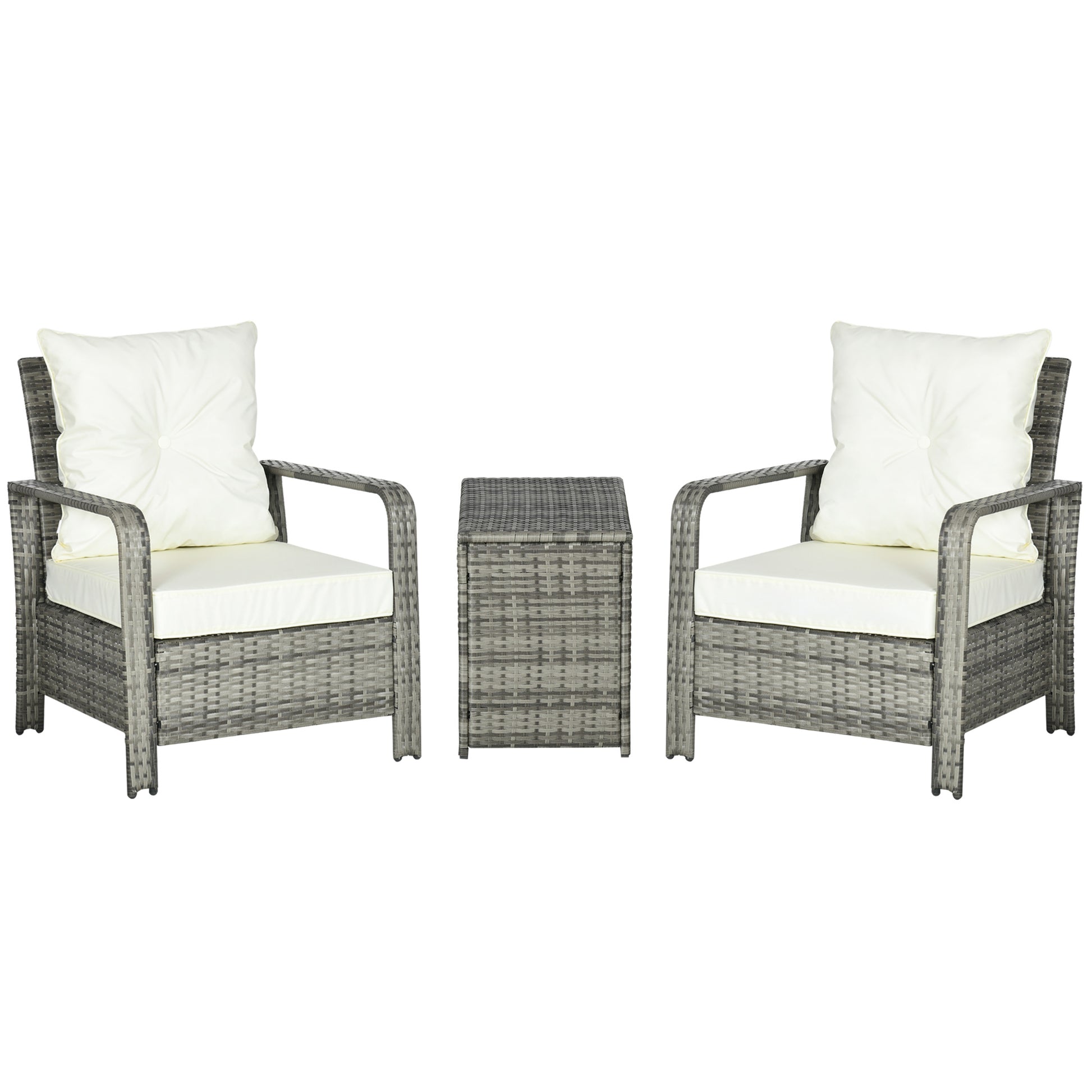 3 Pieces Wicker Patio Furniture Set, Rattan Bistro Set with Storage Coffee Table and Thickened Cushions, Outdoor Convers