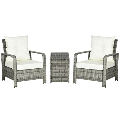 3 Pieces Wicker Patio Furniture Set, Rattan Bistro Set with Storage Coffee Table and Thickened Cushions, Outdoor Convers