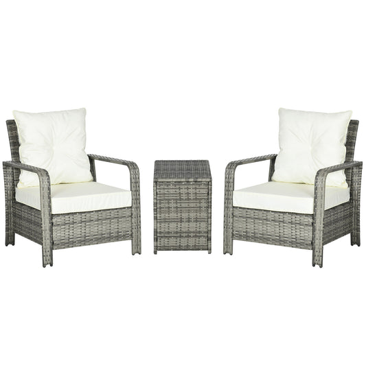 3 Pieces Wicker Patio Furniture Set, Rattan Bistro Set with Storage Coffee Table and Thickened Cushions, Outdoor Convers