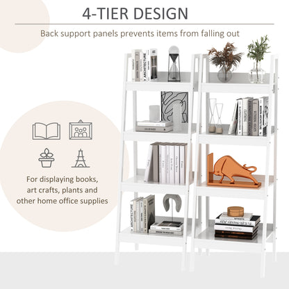 Set of 2, 4 Tier Ladder Shelf Bookcase, Multi-Use Display Rack, Storage Shelving Unit Display Stand, Flower Plant Stand,