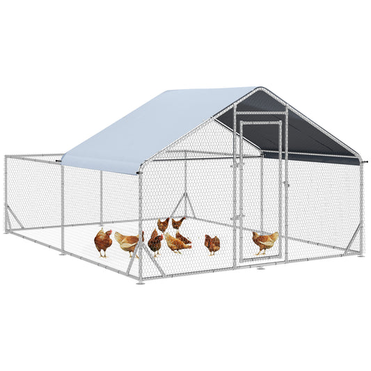 Large Metal Chicken Coop, Hen Run House with Anti-Ultraviolet Cover, Walk-in Poultry Cage for Ducks, Rabbits, Outdoor Ba