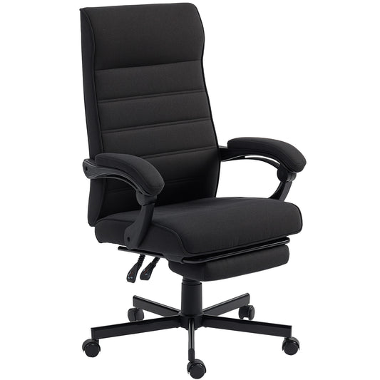 Office Chair, Linen High Back Desk Chair, Swivel Recliner with Adjustable Height, Footrest and Padded Armrest, Black
