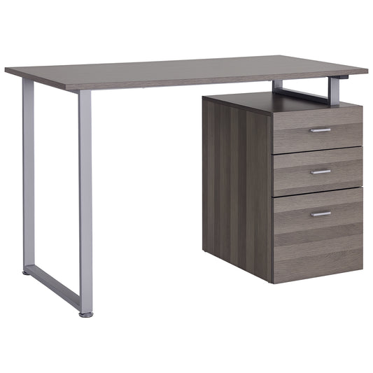 47" Computer Desk Writing Table Workstation with Multi-Use Reversible 3 Drawers Metal Frame Home Office Furniture, Dark 