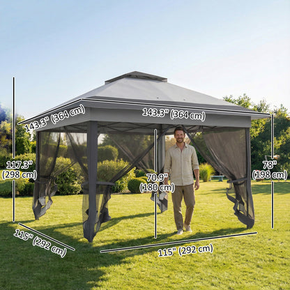 12' x 12' Foldable Pop-up Party Tent Instant Canopy Sun Shade Gazebo Shelter with Steel Frame, Dark Grey