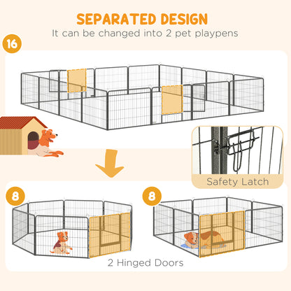 Heavy Duty Dog Playpen, 16 Panels Pet Playpen Dog Fence, Portable Puppy Exercise Pen, with 2 Doors Locking Latch, Outdoo