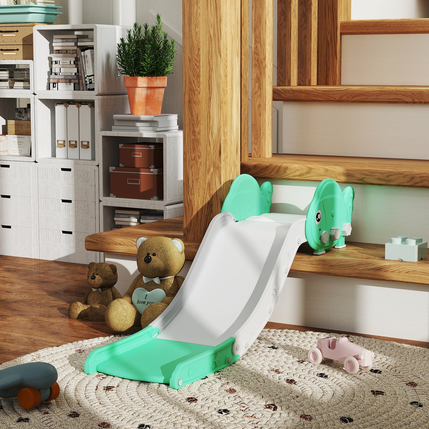 Qaba Toddler Couch Slide for Bed, Sofa, Stairs, Easy Assemble & Storage, for 18-48 Months, Green