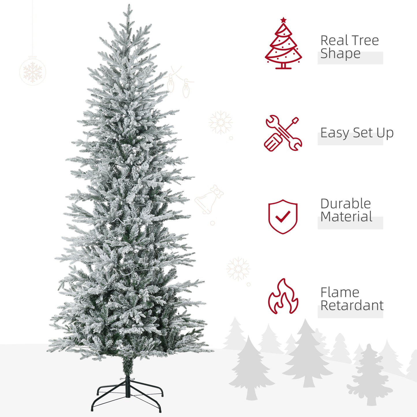 7.5' Pre Lit Arctic Fir Artificial Flocked Christmas Trees, with Snow Branches, Warm White UL Listed Clear Lights