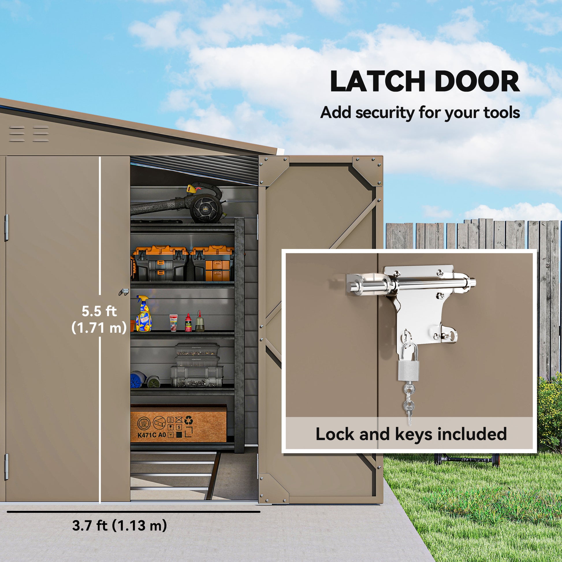 4.6' x 9' Steel Outdoor Storage Shed, Lean to Shed, Metal Tool House with Foundation Kit, Lockable Doors, Gloves and 2 A