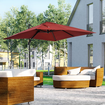 8' x 8' Square Patio Hanging Offset Umbrella with 360° Rotation, Aluminum Outdoor Cantilever Parasol with Crank & Tilt, 