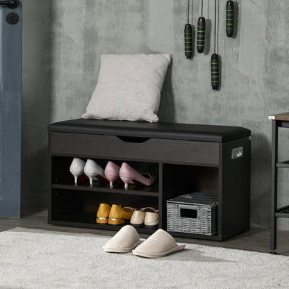 Shoe Bench Entryway Storage Rack with Padded Cushion, Hidden Storage for Hallway, Living Room, Black