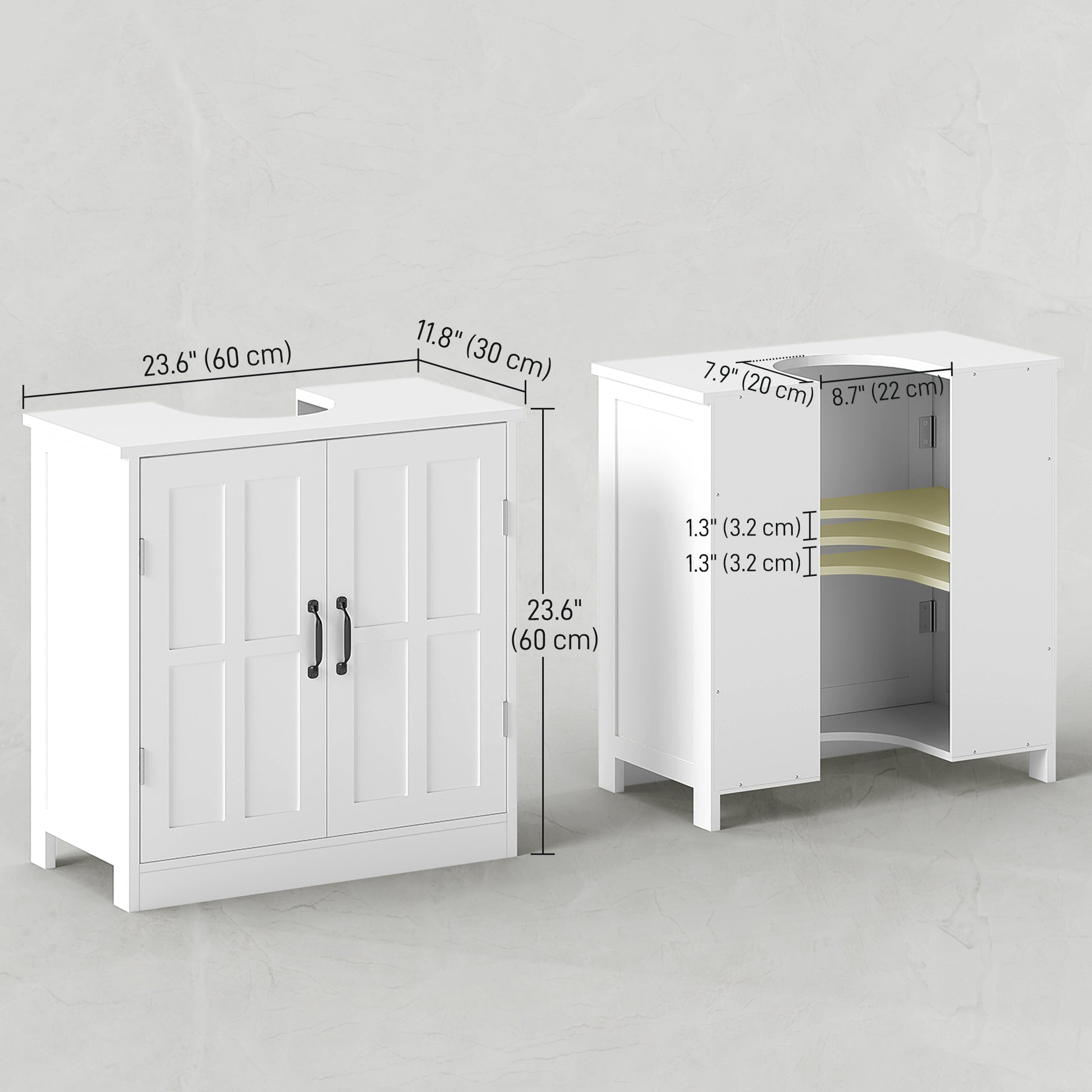 Pedestal Under Sink Cabinet, Bathroom Vanity Cabinet Storage with Double Doors and Adjustable Shelf, White