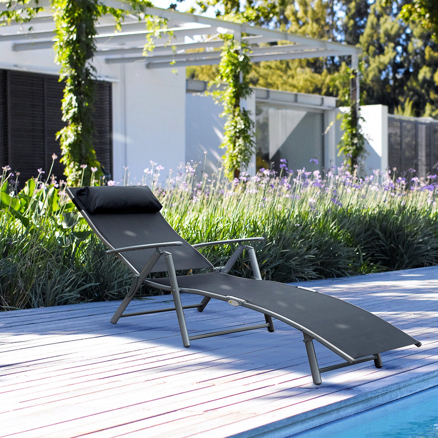 Heavy-duty Adjustable Folding Reclining Chair Outdoor Sun Lounger Patio Chaise Lounge Garden Beach Gravity Lounge with P