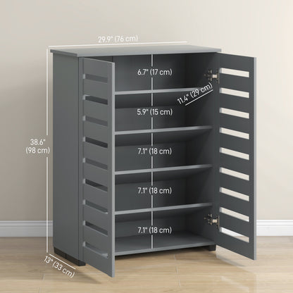Shoe Storage Cabinet, Shoe Cabinet with 2 Slatted Doors for 15 Pairs of Shoes, Dark Grey