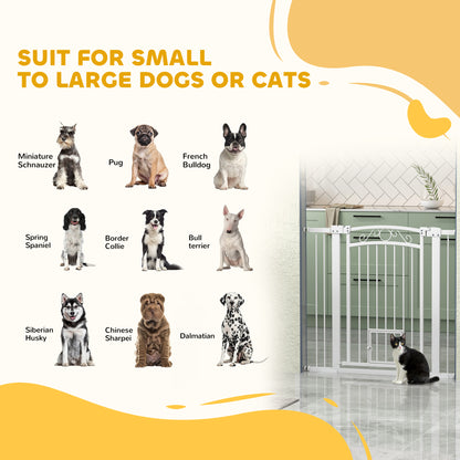 Dog Gate, Walk Through Pet Gate w/ Small Pet Door, Auto Close, for Doorways, House, Stair, 30"-41" W x 38" H