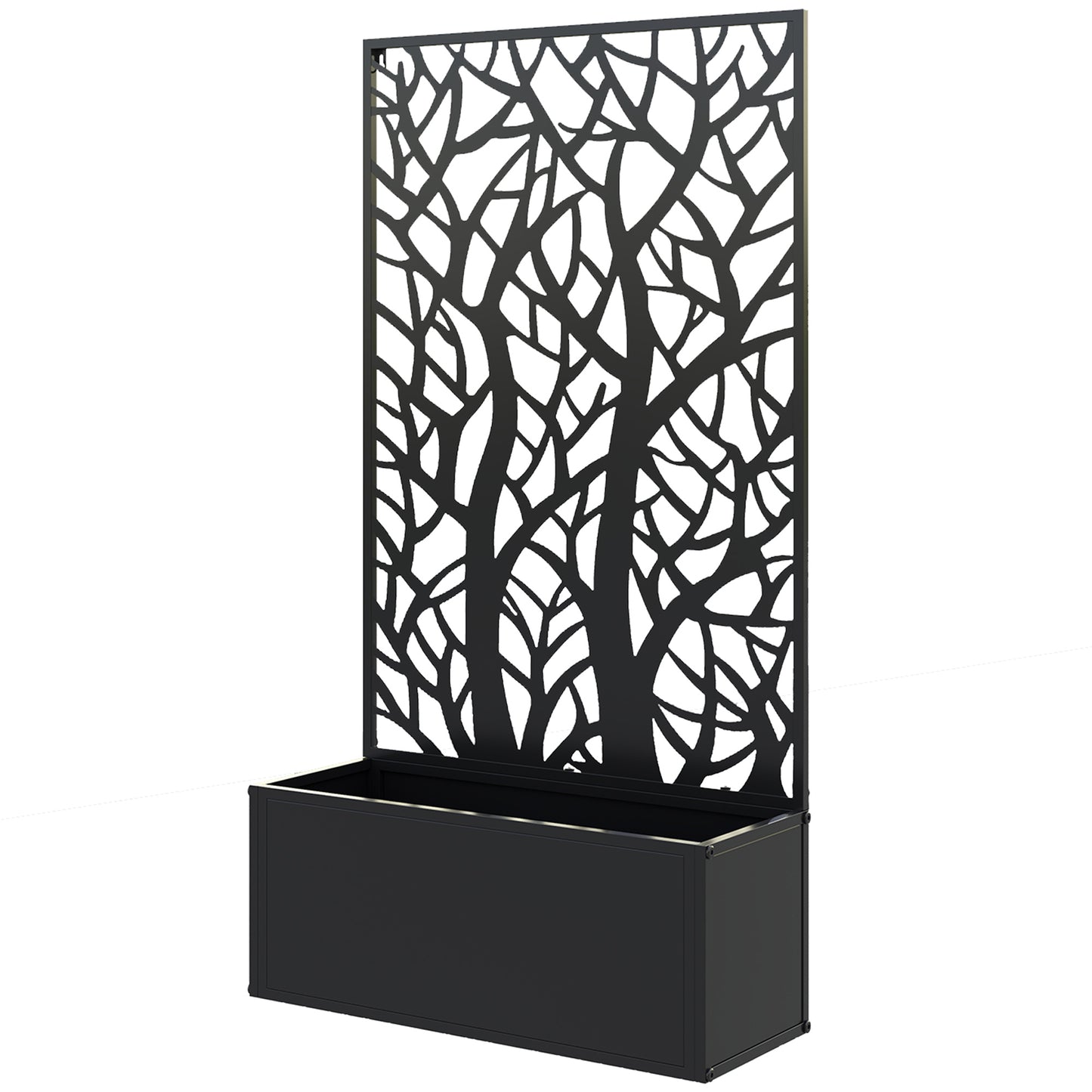 Metal Raised Garden Bed with Privacy Panel, Freestanding or Wall Mounted Outdoor Planter Box for Garden, Patio