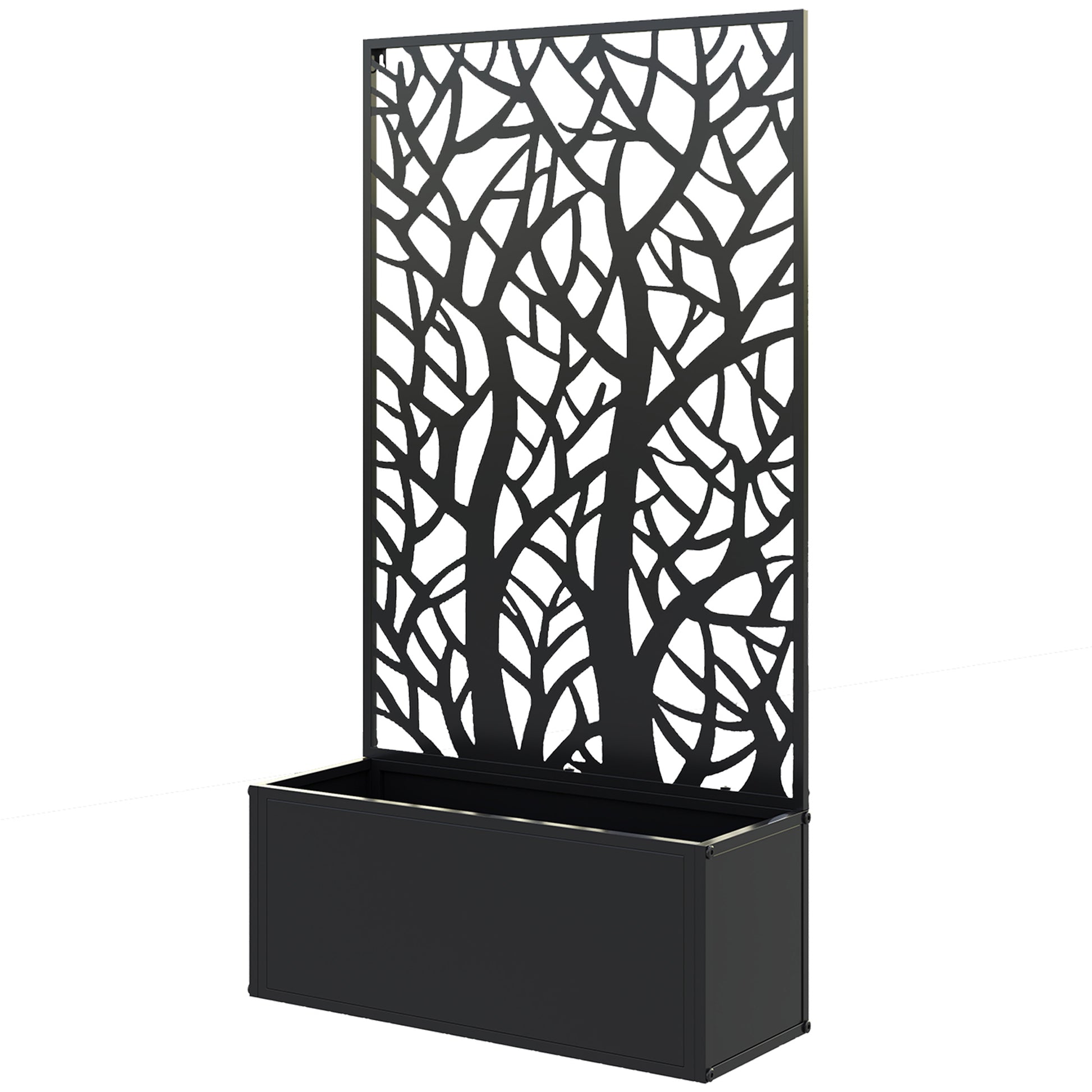 Metal Raised Garden Bed with Privacy Panel, Freestanding or Wall Mounted Outdoor Planter Box for Garden, Patio