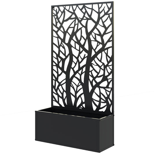 Metal Raised Garden Bed with Privacy Panel, Freestanding or Wall Mounted Outdoor Planter Box for Garden, Patio