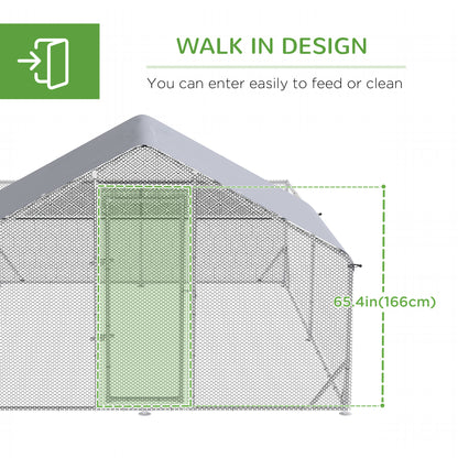 Large Metal Chicken Coop, Hen Run House with Anti-Ultraviolet Cover, Walk-in Poultry Cage for Ducks, Rabbits, Outdoor Ba