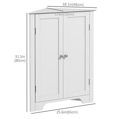 Modern Bathroom Storage Cabinet, Corner Cabinet with Doors, Bathroom Cabinet with Adjustable Shelf and Recessed Door, Wh