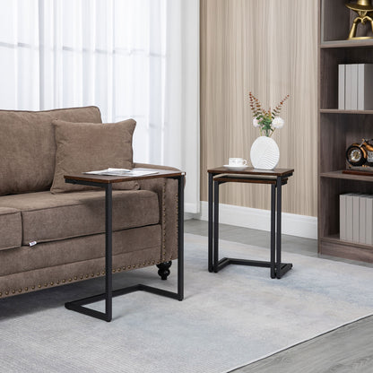 Nesting Coffee Table Set of 3, Stackable Rectangular End Tables with Wood-Effect Top, Metal Frame, Industrial & Rustic C