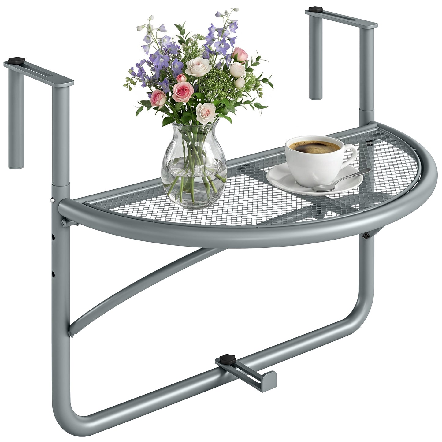 Adjustable Balcony Hanging Railing Table, Metal Mounting Mini Wall Desk Storage Rack, Outdoor Flower Stand Serving Table