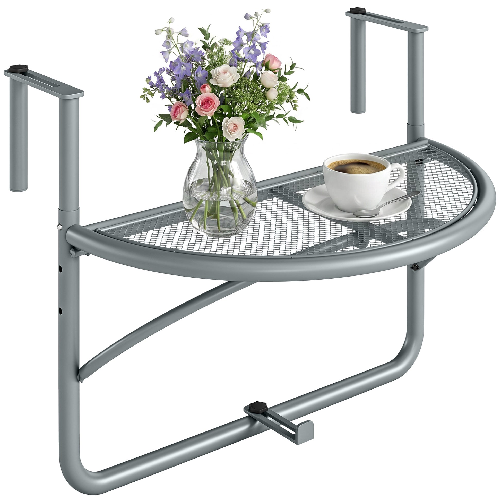 Adjustable Balcony Hanging Railing Table, Metal Mounting Mini Wall Desk Storage Rack, Outdoor Flower Stand Serving Table