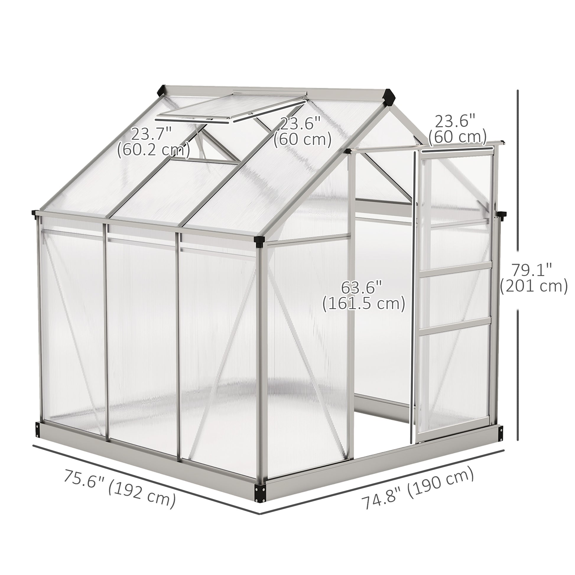 6' x 6' x 6.6' Polycarbonate Greenhouse, Walk-In Green House Kit Garden, Plants Grow, Galvanized Sheet Aluminum Frame wi