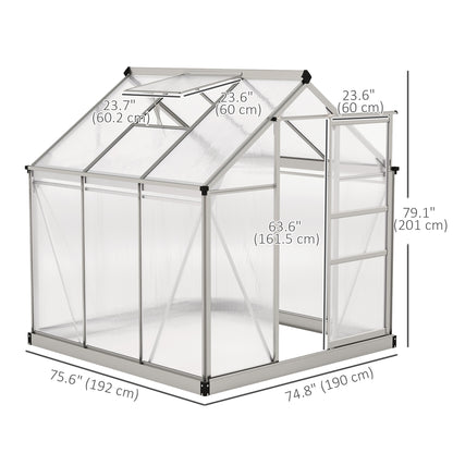 6' x 6' x 6.6' Polycarbonate Greenhouse, Walk-In Green House Kit Garden, Plants Grow, Galvanized Sheet Aluminum Frame wi
