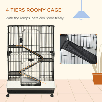 45"H Guinea Pig Cage, 4-Level Rabbit Cage for Ferret, Chinchilla, Hedghog, Bunny, Small Animal Habitat with Wheels, Slid