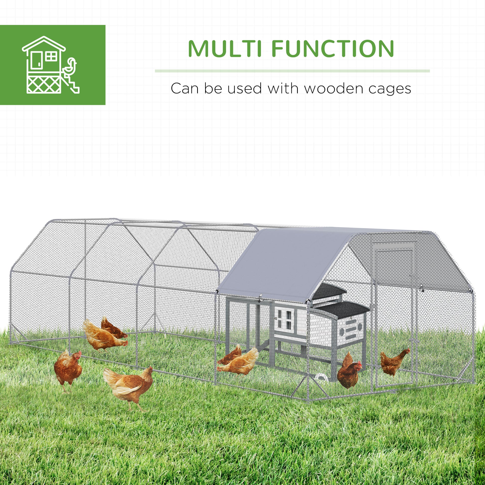 Chicken Run Outdoor, Galvanized Large Metal Chicken Coop Cage, Walk-in Enclosure Poultry Hen Run House Playpen Rabbit Hu