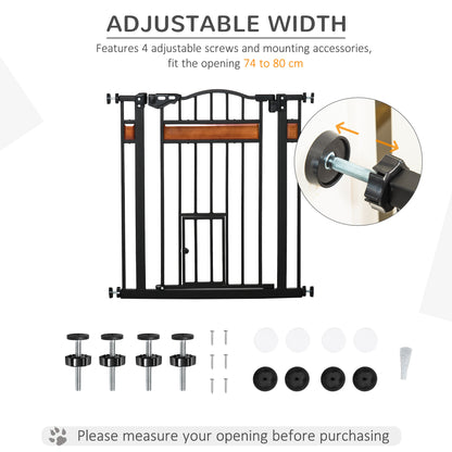 29.1''-31.5'' Extra Wide Dog Gate with Cat Door, 30"H Stair Gate with Extension, Wall Cups, Pressure Fit, Auto Close, Do