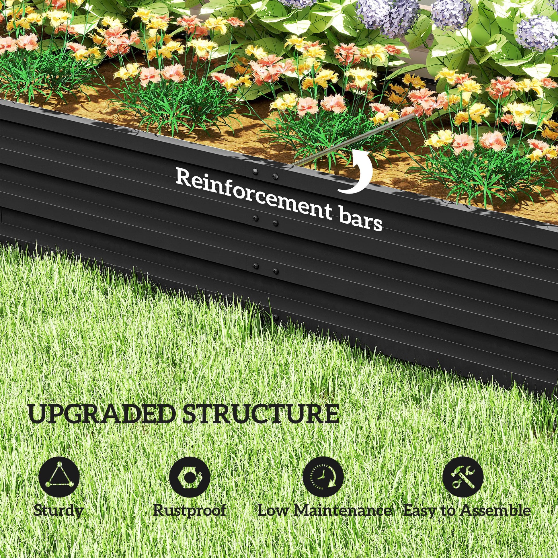 L-Shaped Raised Garden Bed, 82" x 109" x 12" Galvanized Steel Planter Box with Multi-reinforced Rods for Vegetables, Flo