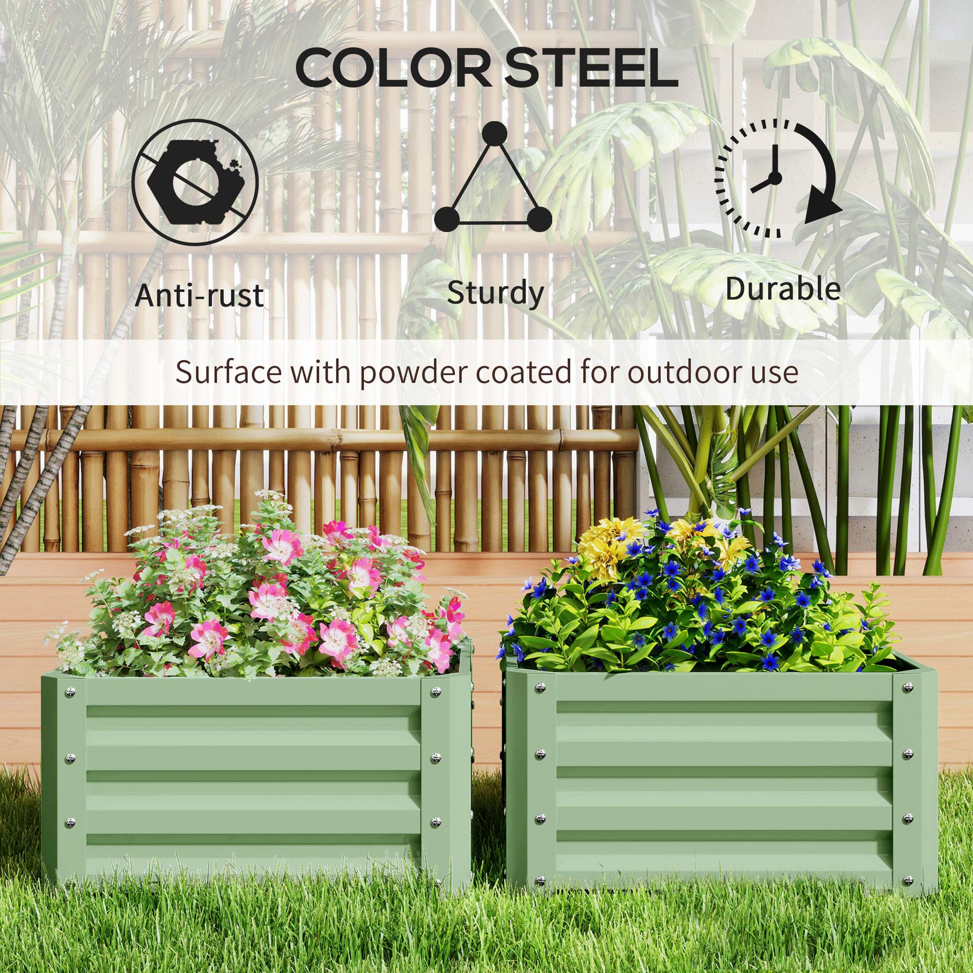 2Pcs 2' x 2' x 1' Galvanized Raised Garden Bed Kit, Square Outdoor Metal Planter Box with Open Bottom for Vegetables, Fl
