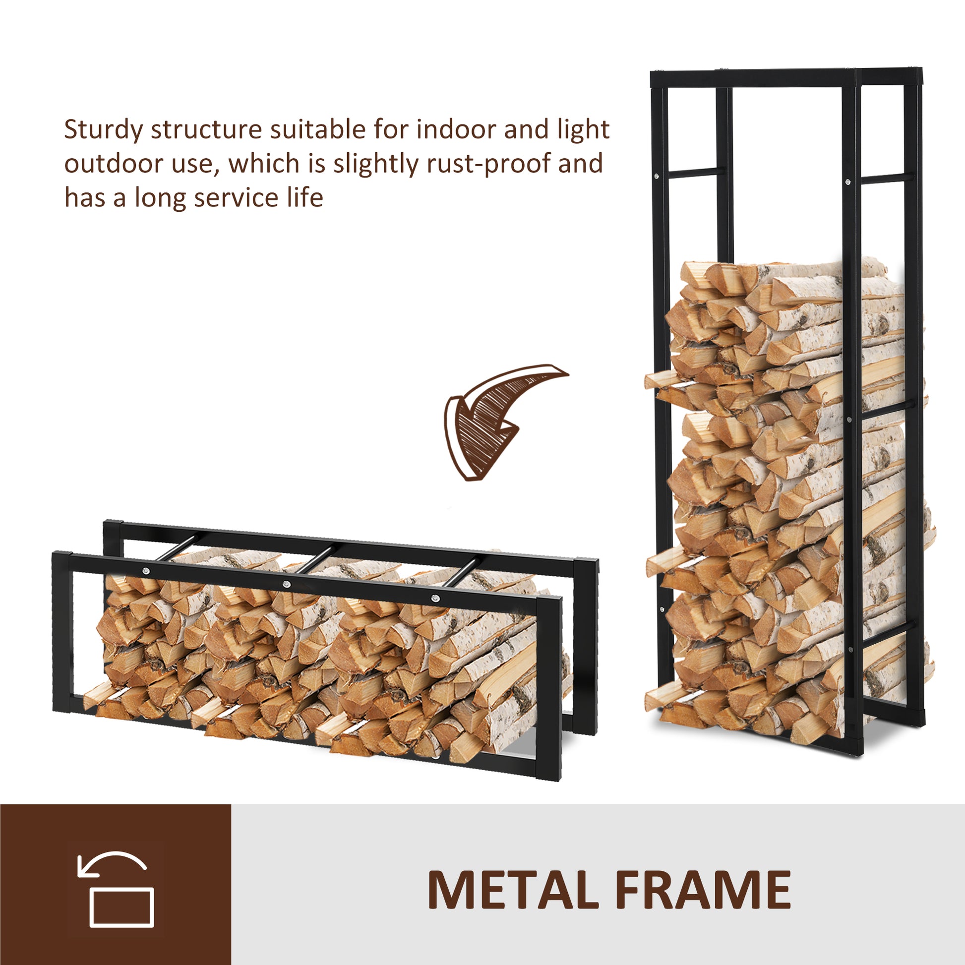 23.6" x 9.8" x 59.1" Firewood Rack Outdoor, Log Holder Fireplace Storage Rack with Handles and 220 lbs. Weight Capacity,