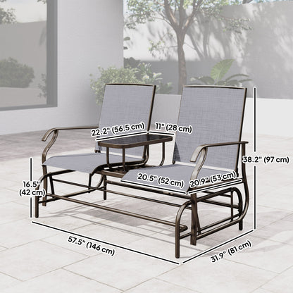 Patio Glider Rocking Chair 2 Person Outdoor Loveseat Rocker Garden Furniture Bench, Grey