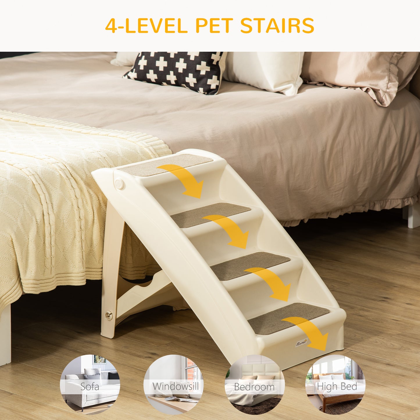 4-Level Portable Dog Stairs, Foldable Dog Steps for Small Dogs, Lightweight Cat Steps, with Nonslip Soft Mats, for High 