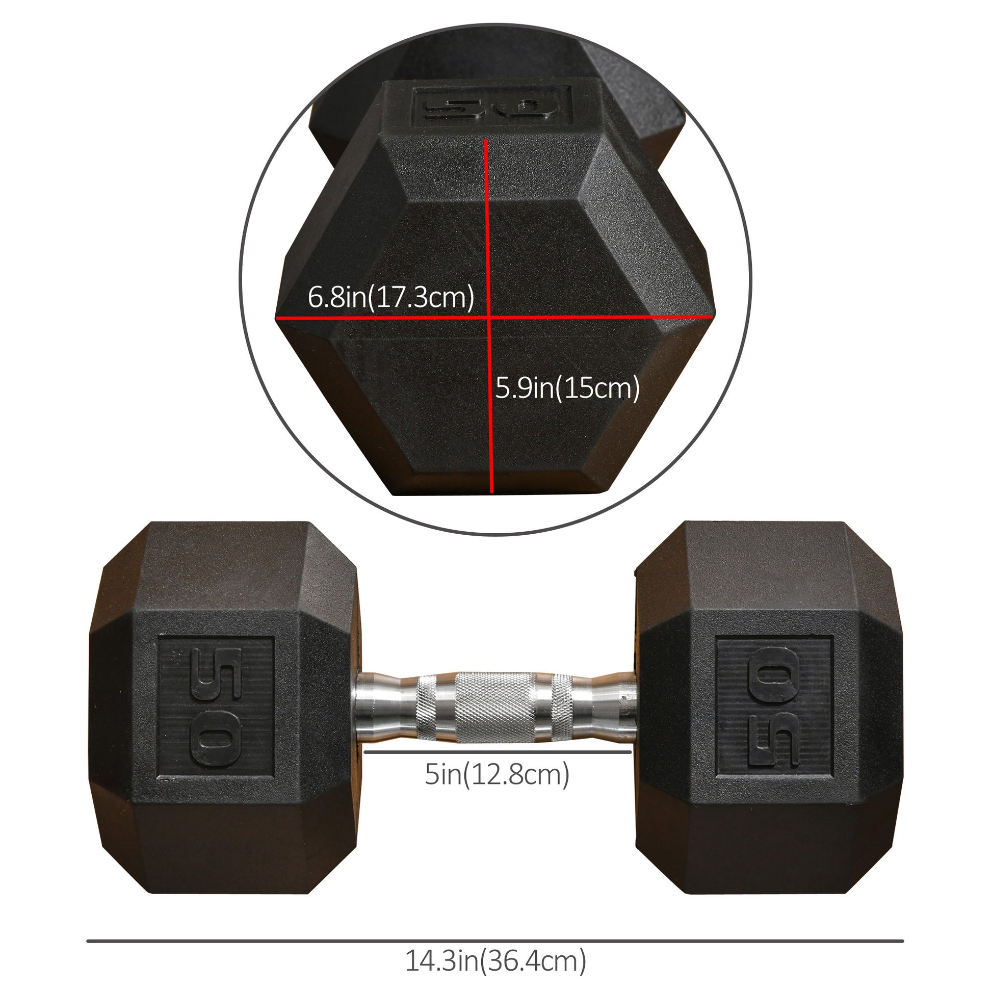 Soozier 50lbs Rubber Hex Dumbbell, Weight Dumbbell Hand Weight Barbell for Body Fitness Training for Home Office Gym, Bl
